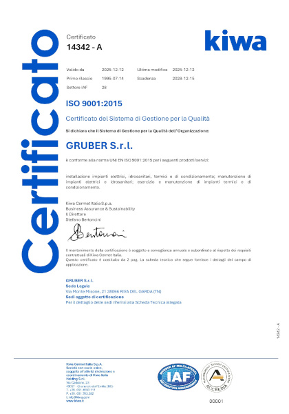 Gruber srl - Certificazione ISO 9001:2015 - 2026